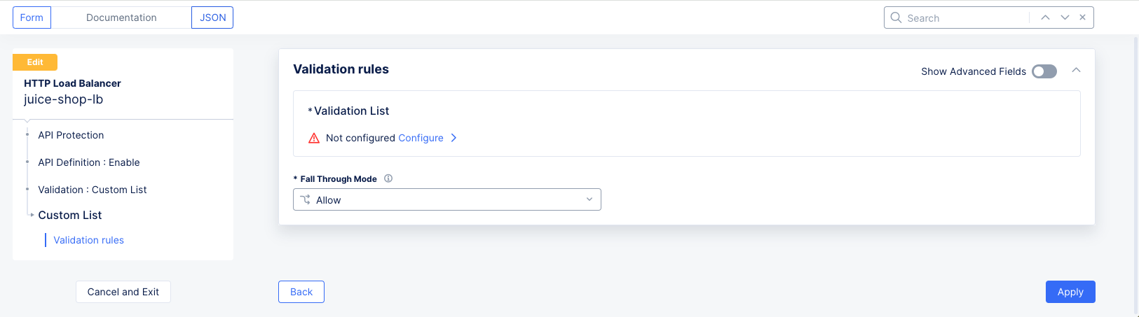 Figure: Custom List Validation Form