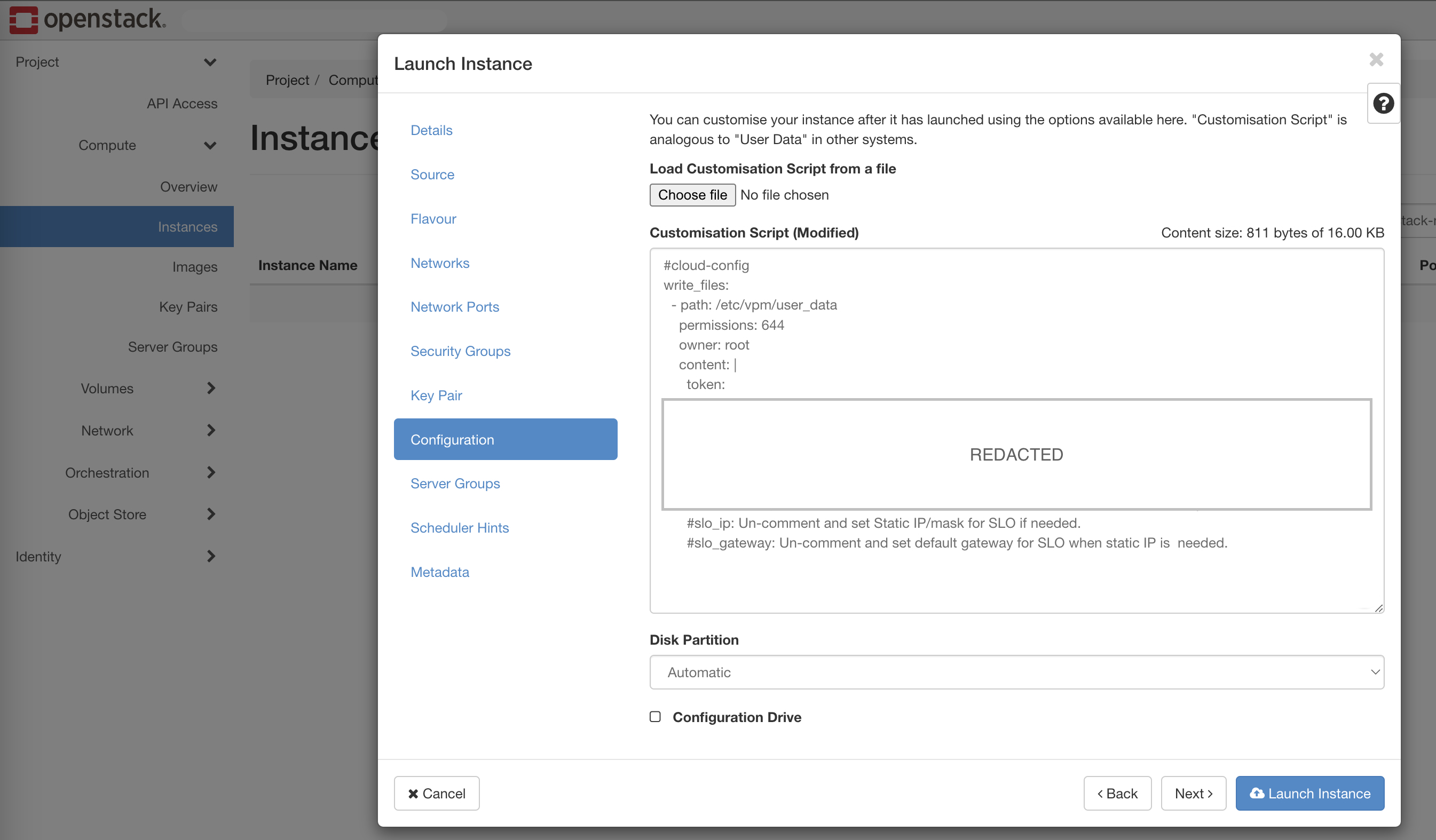 Figure: Instance Configuration